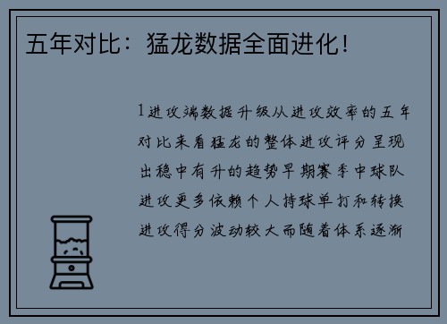 五年对比：猛龙数据全面进化！